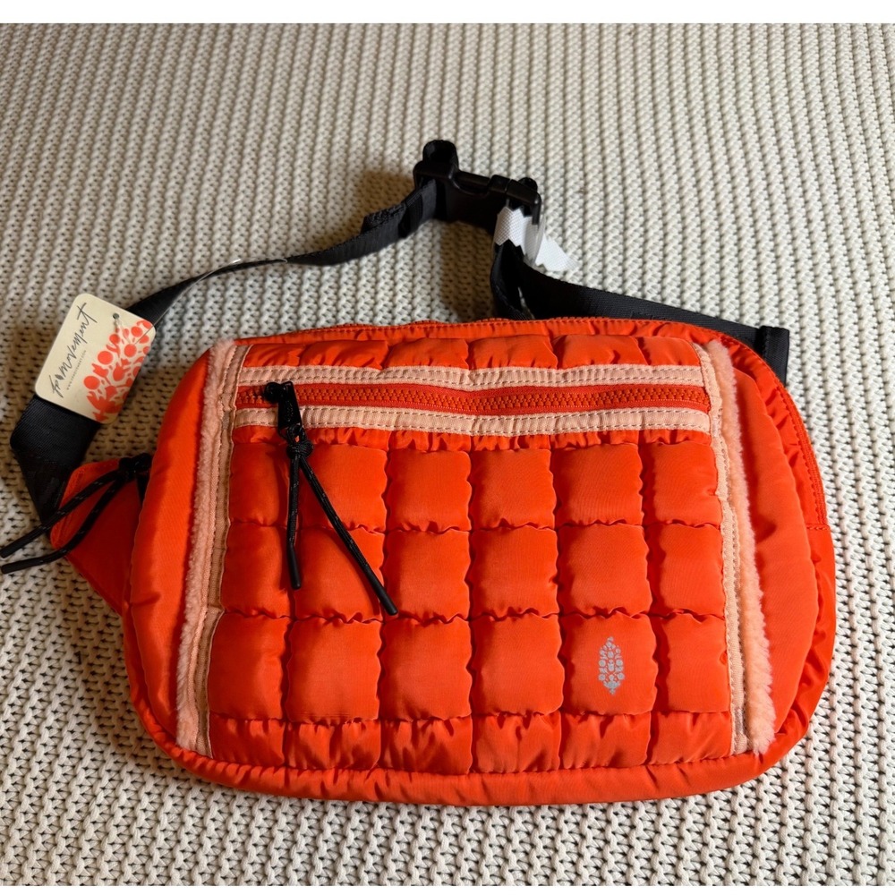 FP Movement Quilted Puffer Belt Bag Flame Orange Sherpa Lined Waist Pack NWT